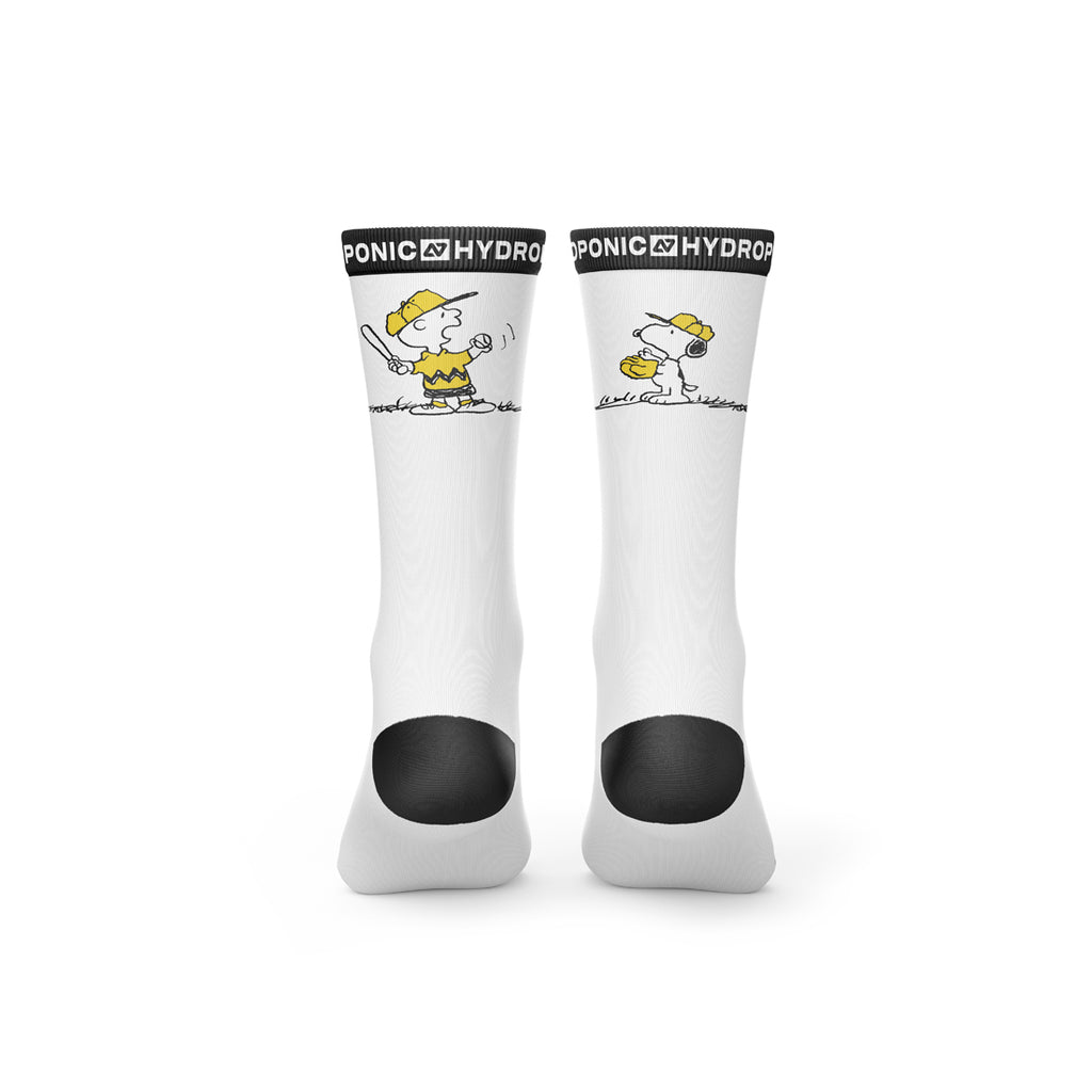 Șosete PEANUTS Baseball White  Șosete unisex cu imprimeu oficial PEANUTS x Hydroponic - Sosete Festival