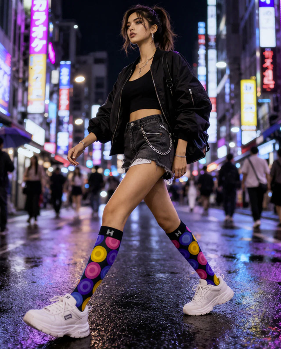 Șosete lungi damă HYD Fashion CIRCLE – Design Artistic cu Imprimeu Circular, 20 DEN - Sosete Festival