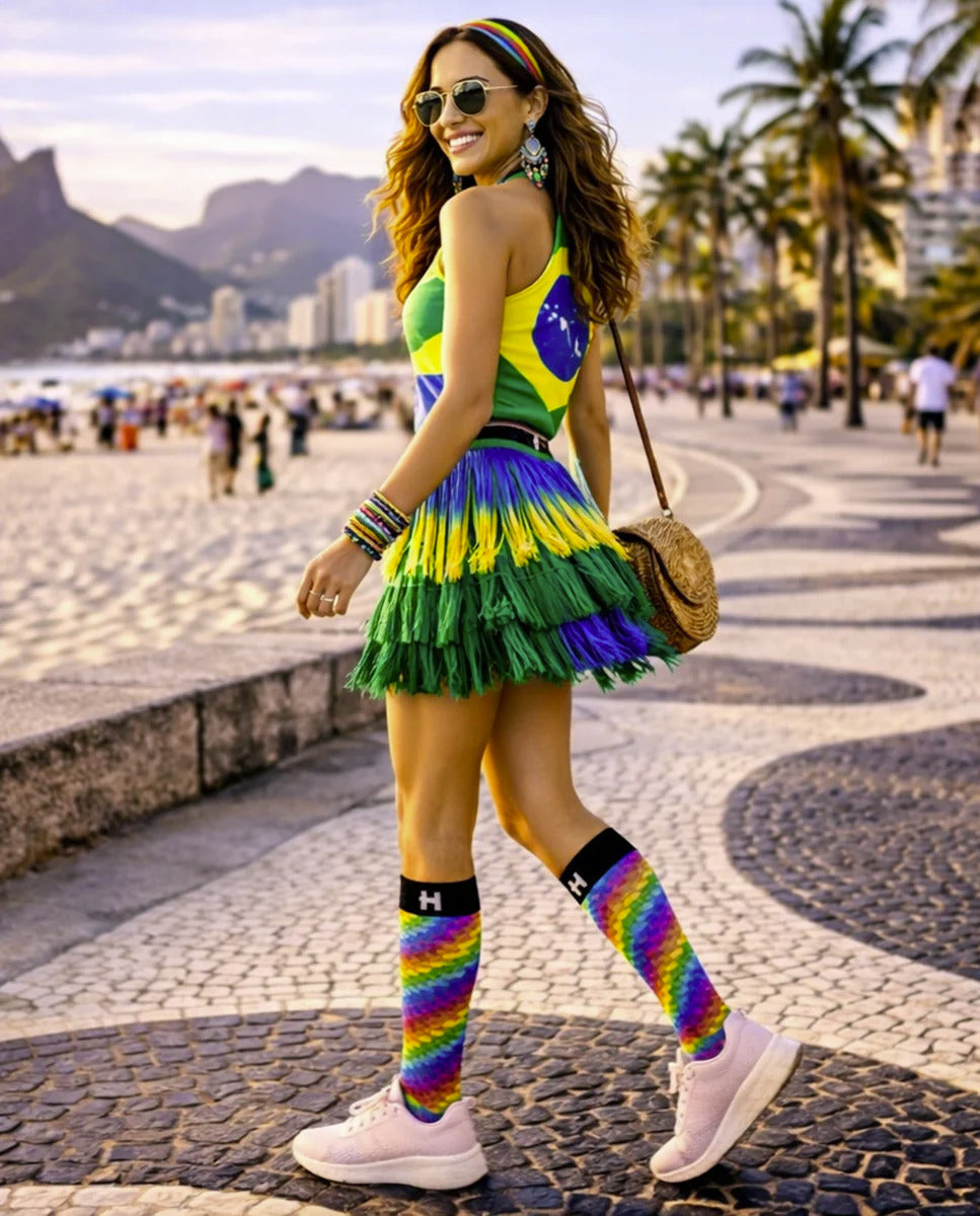 Șosete lungi damă festival HYD Celebration TARTAN – imprimeu tartan modern pentru un look fashion autentic - Sosete Festival