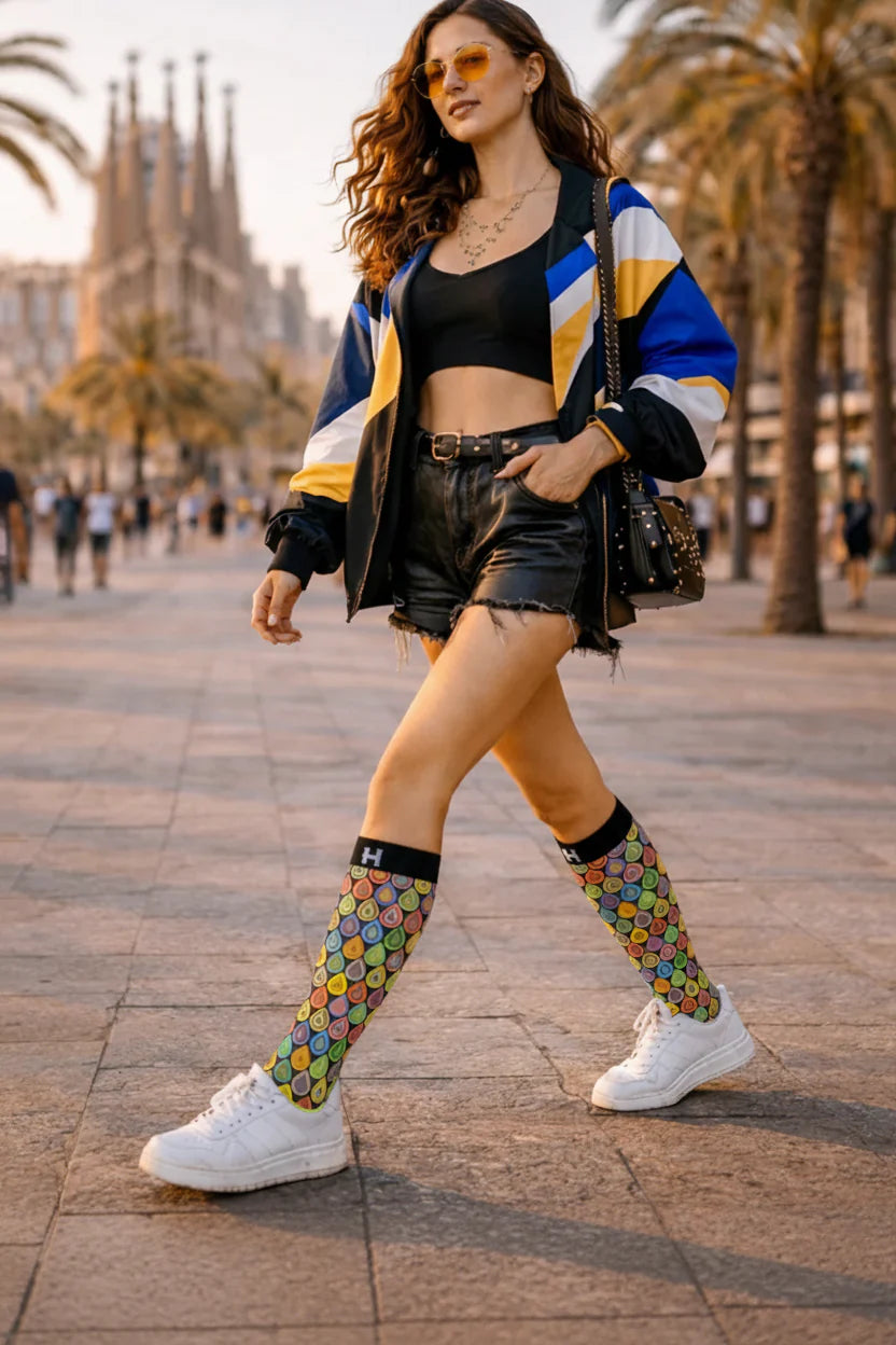 Șosete lungi damă festival HYD Celebration F11 DROPS MULTICOLOR – design artistic multicolor pentru un stil îndrăzneț - Sosete Festival
