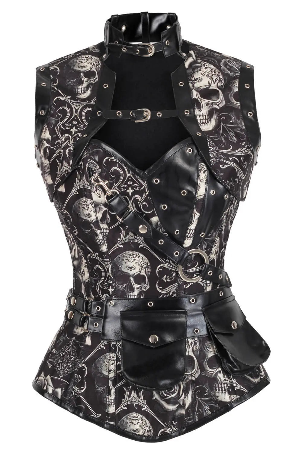 Corset dama gotic overbust Kionah - vedere laterala, structura cu balene si accesorii metalice