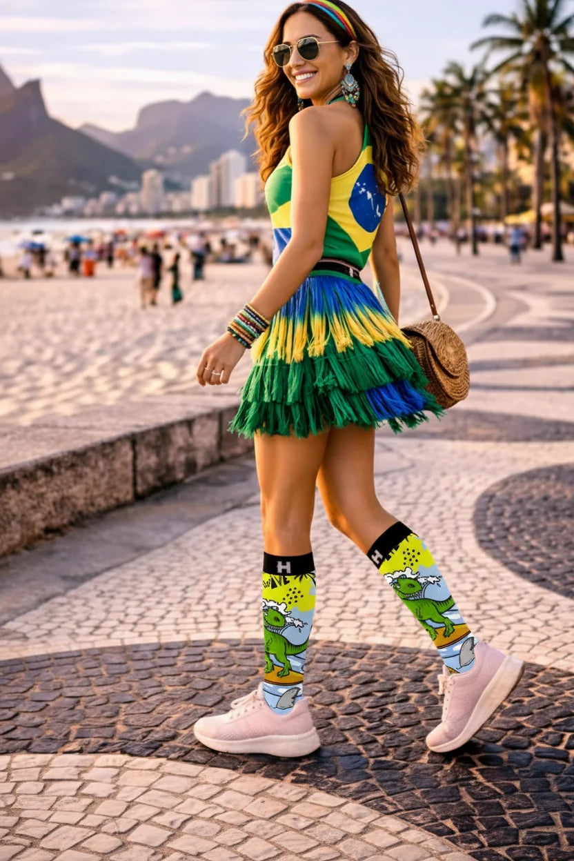 Șosete lungi damă HYD Fashion Festival Dino | Imprimeu Dinozaur 20 DEN - Sosete Festival